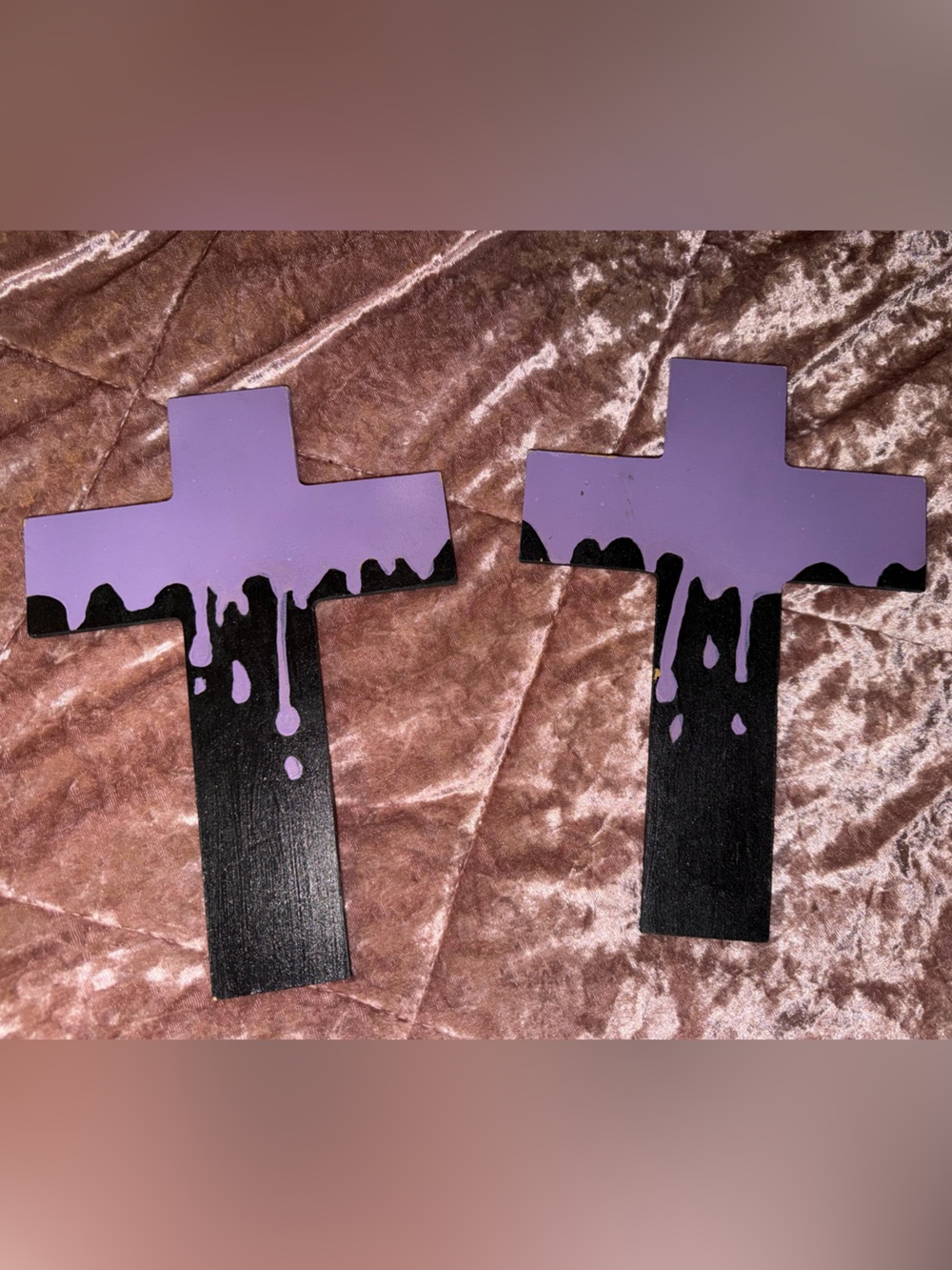 Purple & Black Drip Cross Wall Set - Contemporary Wooden Décor